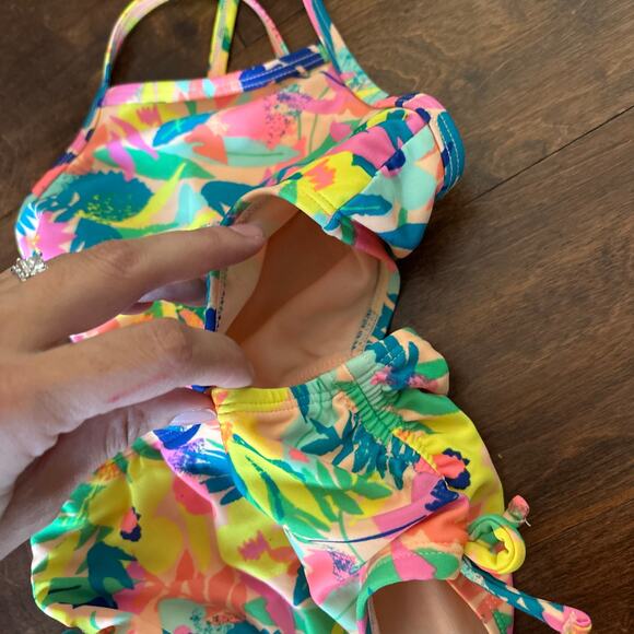 Cat and Jack Girls 3t Swimsuit Yellow Blue Green Floral One Piece Tropical - Picture 2 of 5